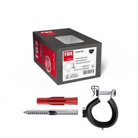 TOX 089101102 Clamp Set for Pipes, Joint Pipe Clamp 26-28 mm (3/4 Inch) with M8 Connection Thread, All-Purpose Dowel TRI 10/61 and Hanger Bolt M8 x 80 with TX Drive, Set of 10