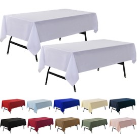 ZarzaaSik 2-Pack 60x102 inch White Table Cloths, Solid Stain and Wrinkle Resistant Oblong Tablecloth, Premium Plain Weave Polyester Fabric Rectangle Table Linen Covers for Hotel, Wedding