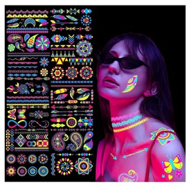 12 large glow-in-the-dark fluorescent UV Neon Carnival temporary tattoo accessories, butterfly tattoo UV black light party supplies, Christmas Carnival festive children's stocking plugs