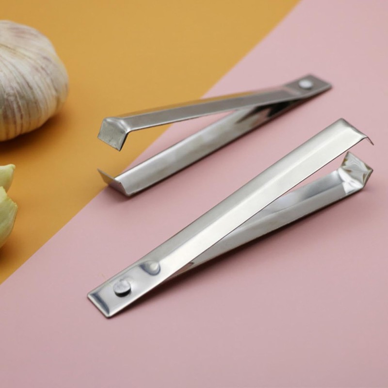 2 pieces silver herringbone tweezers set, garlic peeler, garlic tweezers