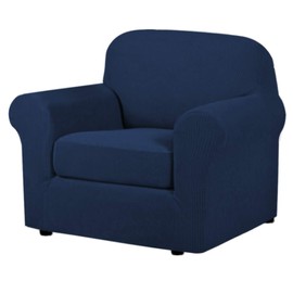 H.VERSAILTEX High Stretch 2-Piece Armchair Cover/Sofa Chair Covers/Slipcover Furniture Protector for Chairs, Made of Rich Textured Spandex Small Checks Knitted Jacquard Fabric (Chair, Navy)