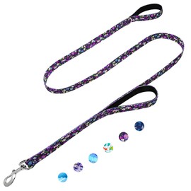 Fidohug 6ft Dog Leash with Two Padded Handles, Cute Girl Dog Leash with Soft Dual Handle, Walking Training Lead for Medium and Large Dogs, Purple Floral
