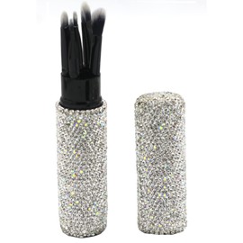 Bestbling Bling Bling Portable 5-Piece Makeup Brush Set for Eyeshadow and Eyebrows with Rhinestone Barrel Packaging (Silver)