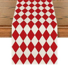 Artoid Mode Diamond Plaid Red Valentine Table Runner, Seasonal Spring Summer Party Kitchen Dining Table Decoration for Home Party Decor 13x72 Inch