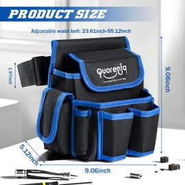 Quorenta Men's Tool Belts: Adjustable Oxford Work Pouch with 8 Durable Pockets, Ideal for Repair & Electrical Work, Fits Waist 31” to 52” (Blue, Extra Large)