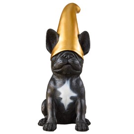 Frenchie Gnome - Black Frenchie Statue with Gold Hat | Doodle Gnome Cute French Bulldog Decor Garden Gnome
