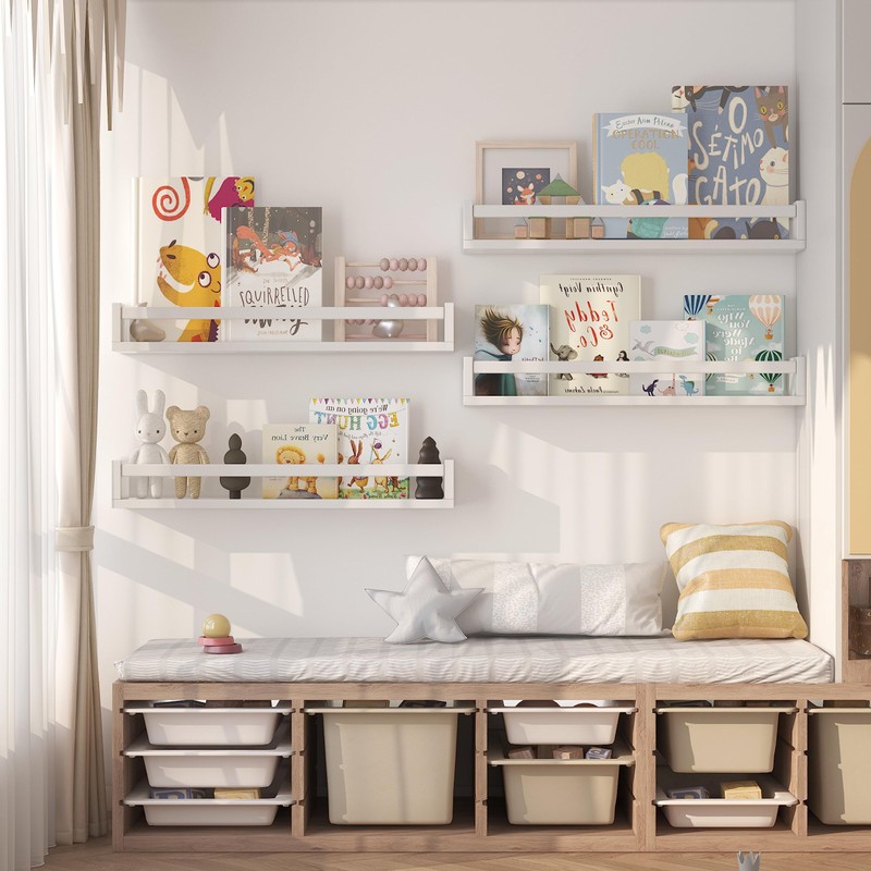 Onlysky Set of 4 Wall-Mounted Kid's Bookshelf - White Floating