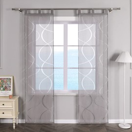 ESLIR Sliding Curtains, Voile Panel Curtains, Set of 2, Sliding Curtains, Living Room Curtains with Loops, Tab-Top Curtains, Transparent Curtain, Burnout Grey, W x H 57 x 145 cm, Pack of 2