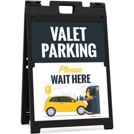 Valet Parking Please Wait Here With Car Graphic Sidewalk Sign Kit, 18x24 Inches, With A Frame Stand, Made in USA