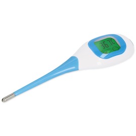 Fysic FT09 Digitales Fieberthermometer - großes Farbdisplay - flexible Sonde - mit Schutzhülle - Messungen werden mit Farbe und Emoticons angezeigt - blau/weiß