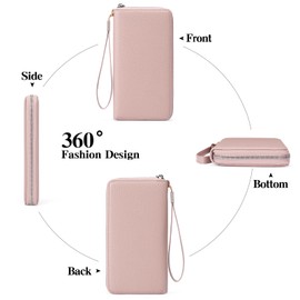 GAEKEAO women's wallet, large capacity leather women's wallet, zip clutch, bracelet with RFID blocking and more