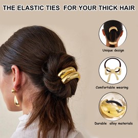 4PCS Metal Hair Ties,Metal Geometric Elastic Hair Ties,Ponytail Hair Cuff,Gold Hair Ties,Gold Hair Cuff Wrap Hair Ties for Thick Hair Gold Ponytail Cuff Elastic Hair Ties for Women Hair Accessories(3)