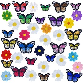 40 Pieces Iron on Patches Kids Adults Iron on Patches Embroidered Patches Iron on Patches for Hat Jeans Jackets Backpacks DIY Accessories Daisy Flower Sunflower Butterfly