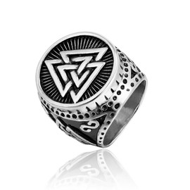 MayiaHey Valknut Ring, Odin Valknut Ring for Men, Norse Viking Odin Symbol Ring Odin Jewelry, Vintage Celtic Knot Ring Nordic Valknut Rune Ring Punk Ancient Warrior Talisman Ring for Boys (V1/2)