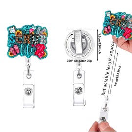 Medical Badge Reel with Keep Calm Quote, 360° Alligator Clip, 74cm Retractable Cord, Durable 0.8mm Nylon (Scrub Life)