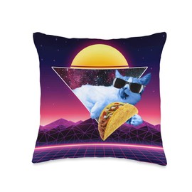 Aesthetic Synthwave Cat Taco Throw Pillow