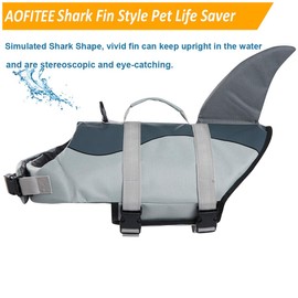 AOFITEE Dog Life Jacket Pet Safety Vest, Adjustable Dog Lifesaver Ripstop Pet Life Preserver with Rescue Handle for Small Medium and Large Dogs (Grey Shark, L)