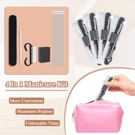 50 Sets Disposable Manicure Kit Basics 4 Piece Nail Kit for Travel,Handle Grip Brush,Mini Nail Buffer Nail File and Wood Stick for Gifts Salon Home Professional(50 Set-Black)