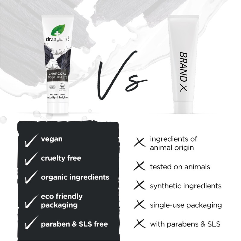Dr Organic Activated Charcoal Toothpaste, Extra Whitening, Natural, Vegan, Cruelty-Free,