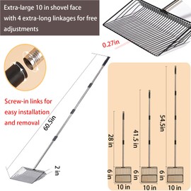 10 in Extra Large Chicken Poop Scooper,4-in-1 Stainless Steel Handle, Adjustable Chicken Coop Accessories, Suitable for Chicken Coop Cleaning Cat Litter Other Heavy Duty Poop Scoop（Extra Large）