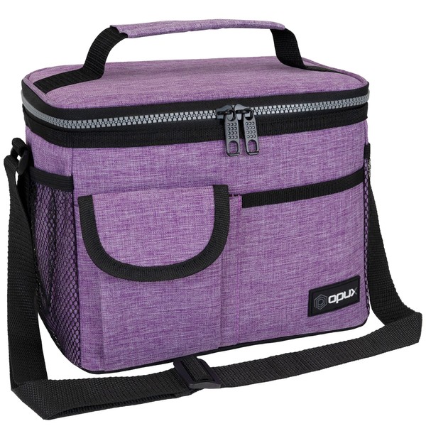 opux Insulated Lunch Bag for Men Women, Leakproof Thermal Lunch Box Work School, Soft Lunch Cooler Bag with Adjustable Shoulder Strap for Adult Kid Boy Girl, Reusable Lunch Pail, Purple