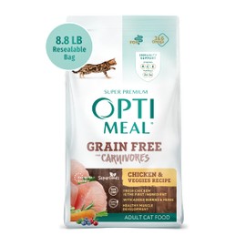 OPtimeal Grain Free Cat Food - Proudly Ukrainian - Healthy Cat Food Dry Recipe for Gut Health, Tasty Dry Cat Food with Immunity Support for Adult Cats (8.8 lbs, Chicken & Veggies)