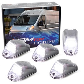 iJDMTOY 5pc Set Semi-Clear Lens Xenon White Full LED Front Cab Roof Clearance Marker Lamps Compatible with 2014-2023 Dodge RAM ProMaster 1500 2500 3500 Cargo RV Van
