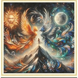 Meecaa Cross Stitch Kits 11 Count Stamped, Phoenix Sun Moon Girl Embroidery Kit with Accessories Pre Printed (36CMx36CM) (Phoenix)