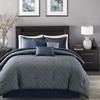 Madison Park Biloxi Jacquard Comforter Set-Modern Geometric Design All Season Down Alternative Cozy Bedding with Matching, Shams, Decorative Pillow, Queen (90 in x 90 in), Ombre Navy 7 Piece