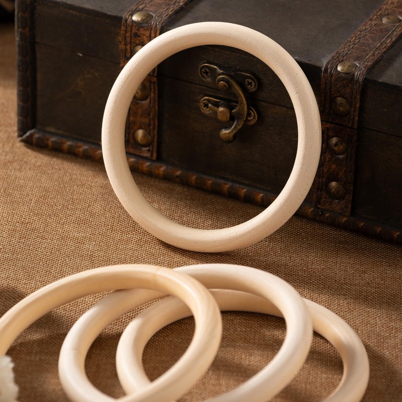 30 PCS 4-Inch Natural Unfinished Wooden Rings Solid Wood Circles