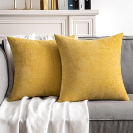 MIULEE Pack of 2 Mustard Yellow Decorative Pillow Covers 20X20 Inch Soft Chenille Couch Throw Pillows Farmhouse Cushion Covers for Spring Home Decor Sofa Bedroom Living Room