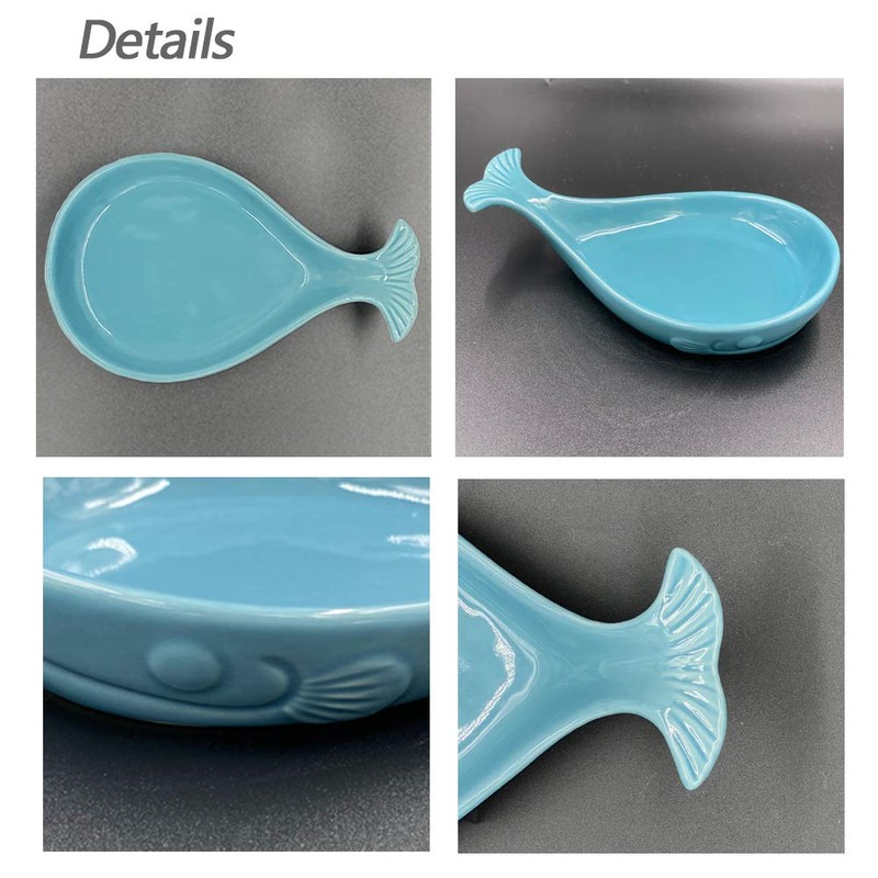 Ceramic Spoon Rest for Kitchen with Wooden Spoon, Whale Shape,
