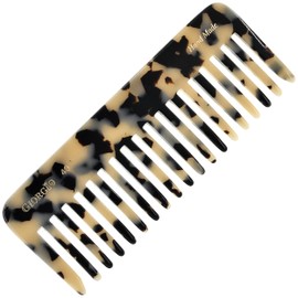 Giorgio G49 White Tokio, Large Wide Tooth Detangling Comb for Thick Curly Wavy Hair. Wet & Dry Hair Detangler - Handmade of Quality Cellulose, Saw-Cut, Hand Polished