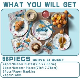 wuhuzsm 96pcs A Little Pumpkin is On The Way Baby Shower Pumpkin Plates and Napkins Baby Shower Decoration Little Pumpkin Plates Napkins Blue Pumpkin Tableware Gender Reveal Party Supplies 24 Guest