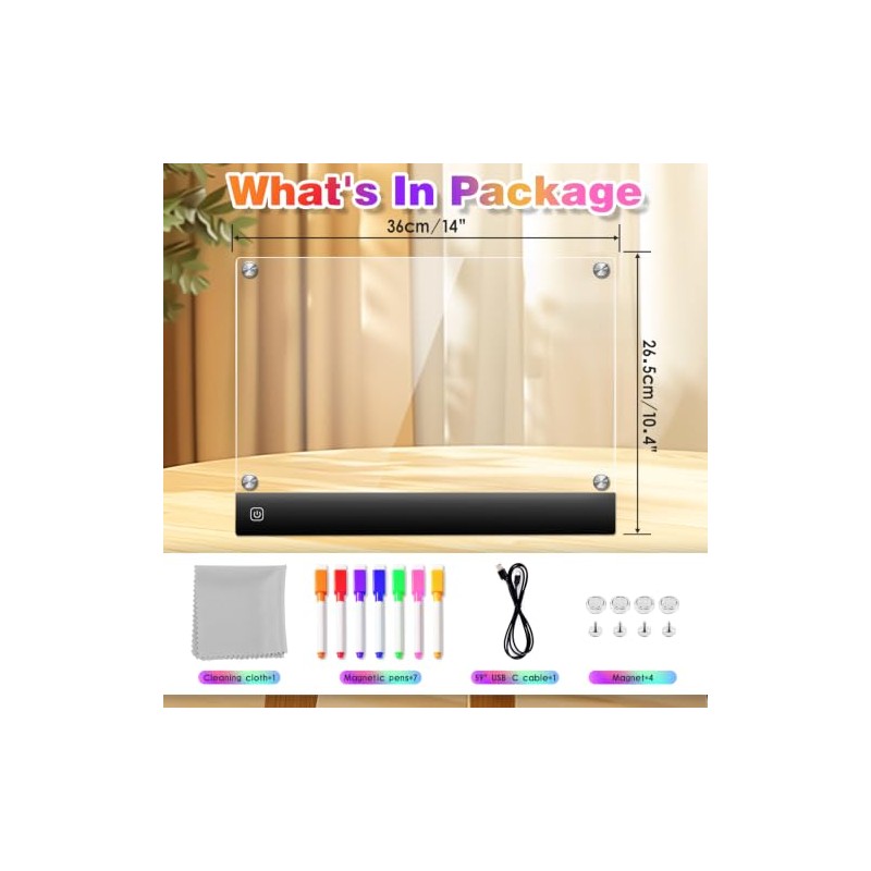 LED Acrylic Magnetic Dry Erase Board for Fridge, 14"*10.5" Weekly