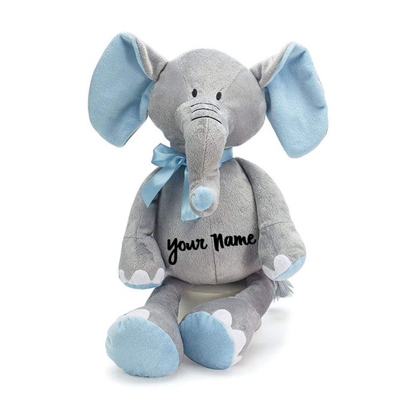 Burton & Burton Personalized Baby Elephant Grey and Blue Plush