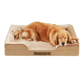 Friends Forever Orthopedic Dog Bed, Bolster Dog Bed with Memory Foam Dog Couch Sofa and Removable Washable Cover, Ally Khaki, 42x32x7