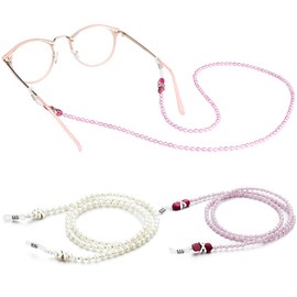 Tomorotec [2 Pack] Pearl Eyeglasses Holder Strap Cord, Eyeglass Retainer, Premium Pink Beaded Eyeglasses String Holder Chain Necklace, Glasses Cord Lanyard with Free Microfiber Cleaning Cloths