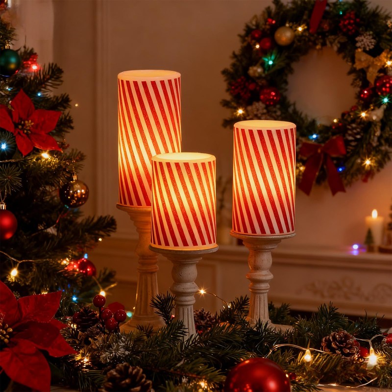 Wondise Christmas Flameless Flickering Pillar Candles with Remote Timer