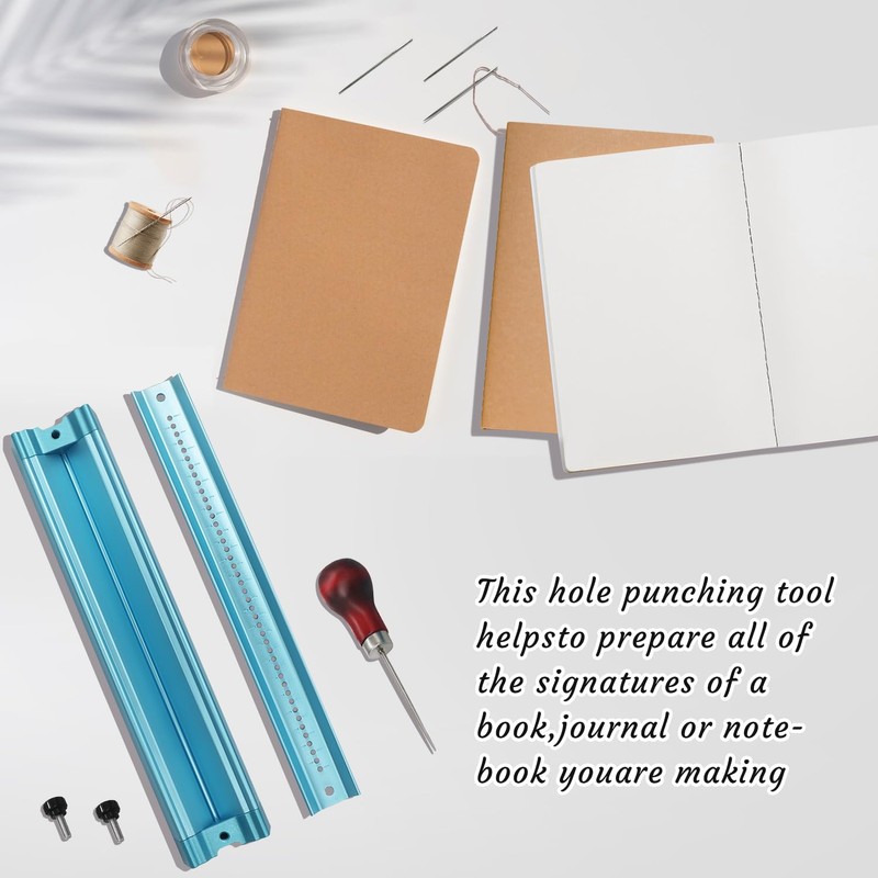 Bookbinding Hole Punching Kit, Complete Set with Awl, Cradle, Aluminum