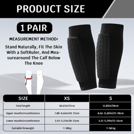 Washable Football Shin Defender, Breathable Elastic Shin Guard Sleeves with Honeycomb Pad & Anti-Slip Strips for Protecting the Calves of Teenagers and Adults from Collision (Black, 1 Pair, S)