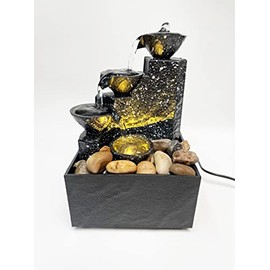 Tabletop Fountain, Desktop USB Small Water Fountains with Irregular Stones and Decorative LED Lights
