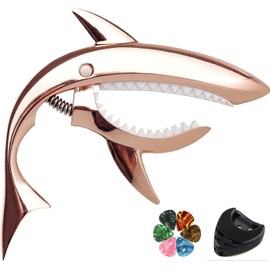 Guitar Capo Shark Guitar Capo Acoustic Capo Electric Guitars Capo Premium Zinc Alloy Guitar Accessories Ukulele Mandolin Banjo Bass (Rose Gold with 6 Picks)