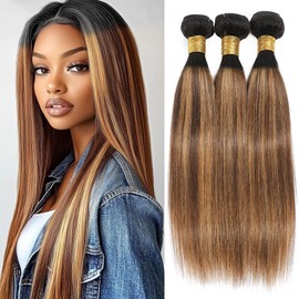Highlight Straight Bundles Human Hair P4/27 Brown and Blonde Bundles Straight Human Hair #4 & #27 Color Track Mix Brazilian Hair Sew-In Extensions 26 28 30 inch