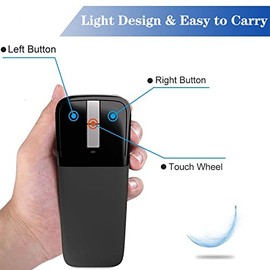 Acogedor Ratón Ultrafino Plegable 2.4G Wireless ARC Mouse 1000 dpi Ratón óptico Portátil Universal con Receptor USB, Apto para PC/Notebook/Smart TV(Negro)