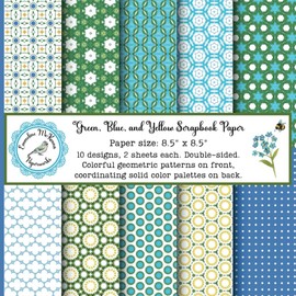 Green, Blue, and Yellow Scrapbook Paper: Craft Paper pad with Geometric Patterns, Double Sided for Papercrafts (Scrapbooks, Junk Journals, Memory ... Art Journals, Cardmaking, Kids Crafts)