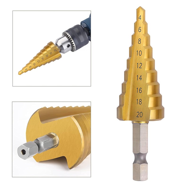 Step Drill Bit Set with 1/4-inch Hex Shank Titanium HSS