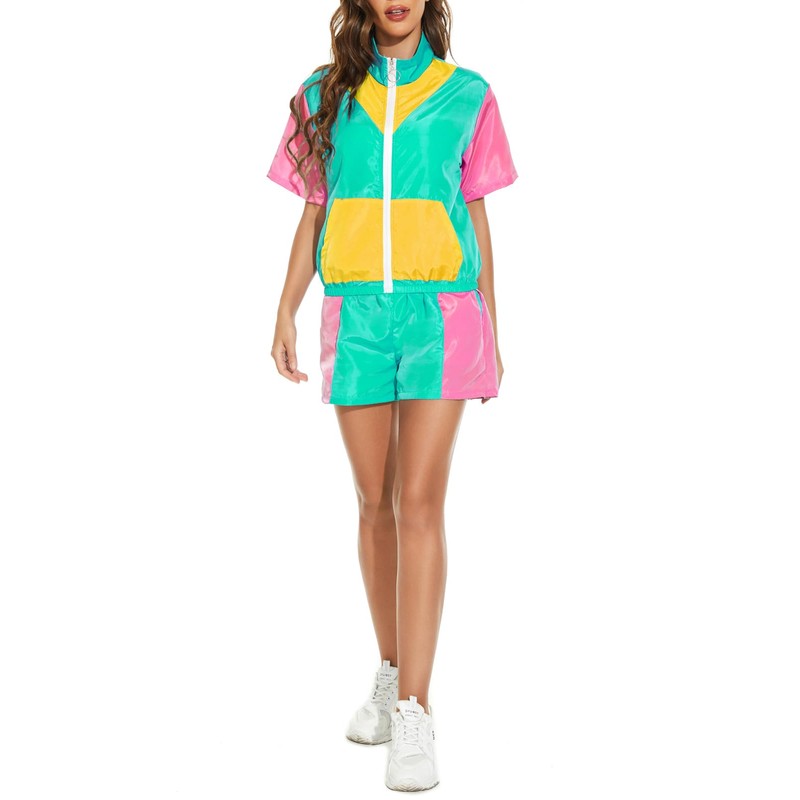 Women's Vintage 80s 90s Costume 2 Piece Outfit Zip Front