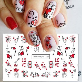 Valentine Love Heart Design Nail Stickers Geometry Strip Line Water Decal Tattoos Manicure Foils Lover Letter Flower Dandelion Bear Nail Decals Sliders Watermark Decor 5 Designs