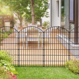 FOREHOGAR Metal Garden Fence 48in (H) x 12.7ft (L), 5 Panels + 6 Stakes Dog Fence Border Fence Animal Barrier, No Dig Garden Fencing for Yard Flower Bed Lawn Patio Outdoor, CTW4805 Black